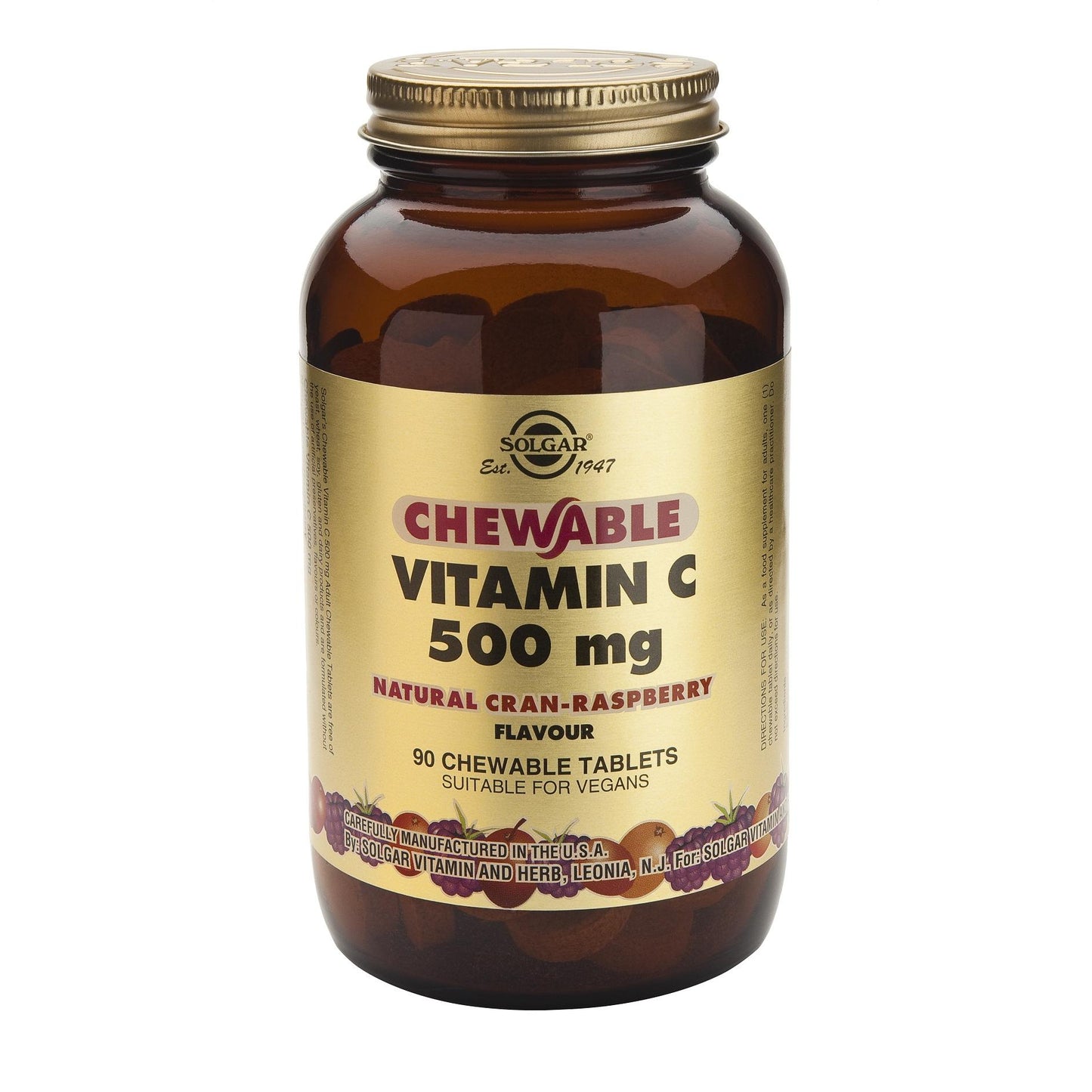 Vitamina C 500 mg sabor frambuesa Solgar, 90 comprimidos masticables