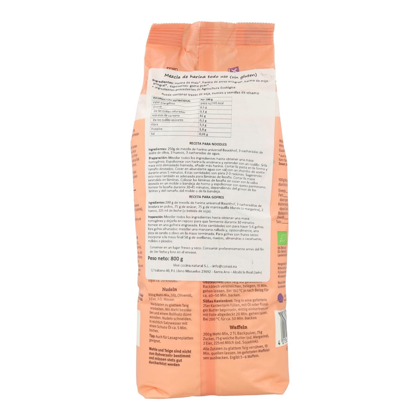 Mezcla harinas sin gluten todo uso, ecológica Bauckhof 800 g