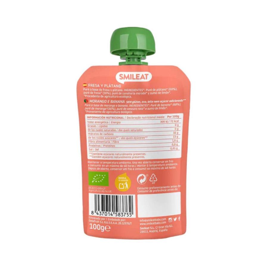 Pack 2x Pouches ECO fresa y plátano Smileat 100 g