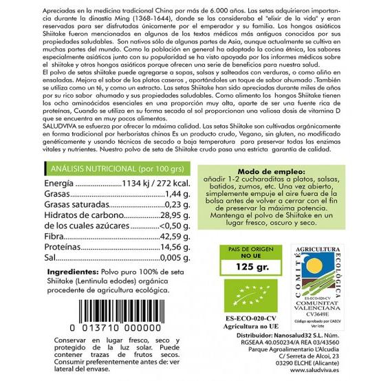 Shiitake en polvo BIO Salud Viva, 125 g