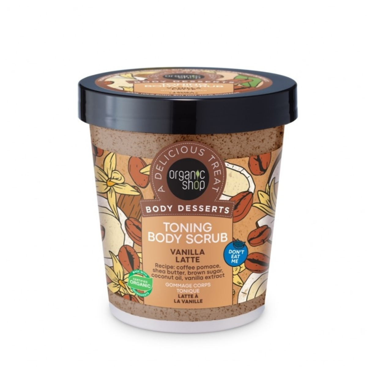 Exfoliante corporal tonificante latte de vainilla Organic Shop 450 ml