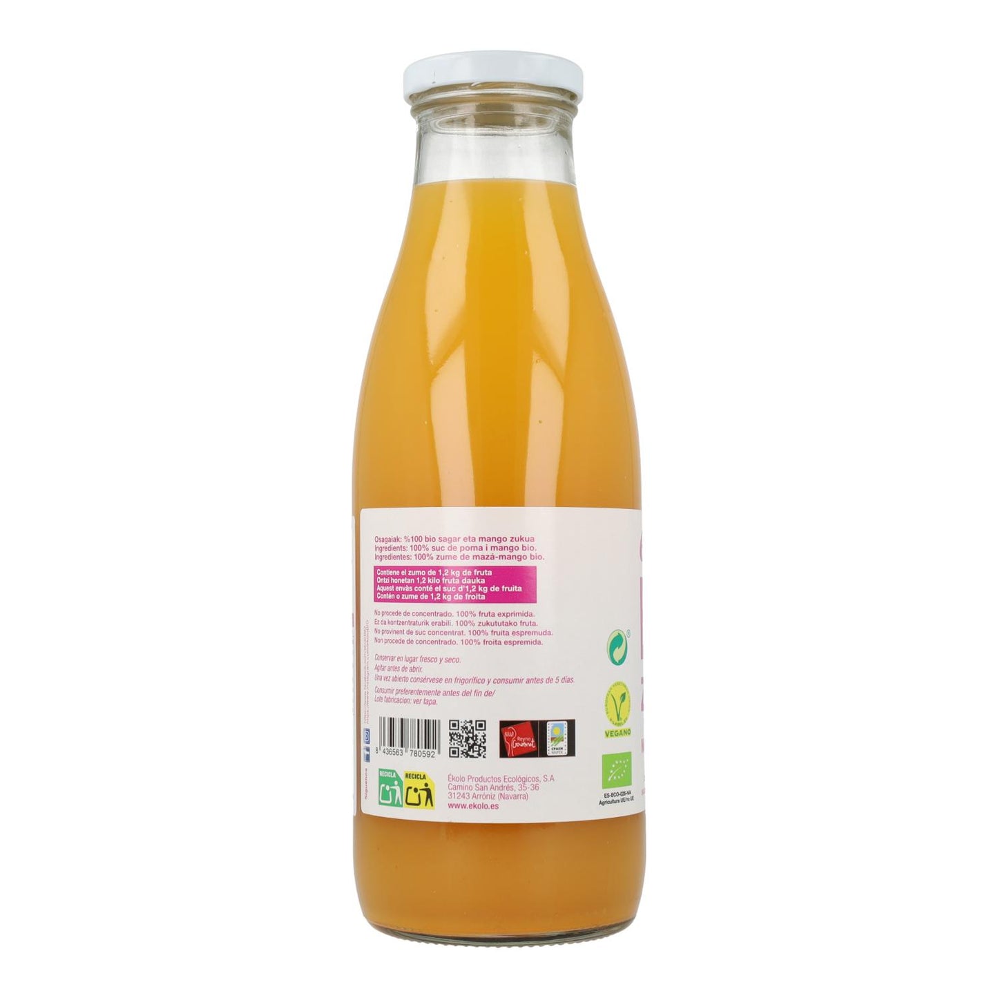Zumo de Manzana con Mango natural 100% exprimido Ecológico Ékolo 750 ml