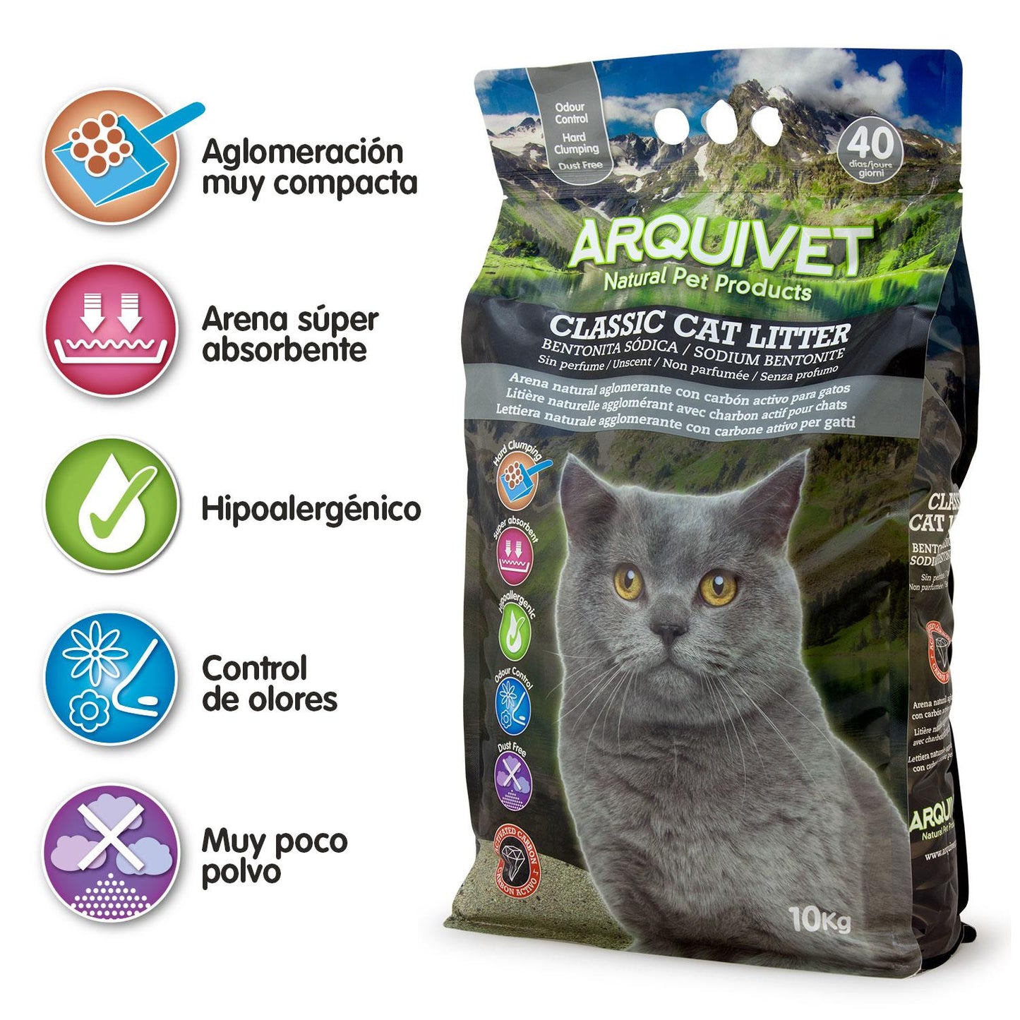 Classic Cat Litter Arquivet 10 Kg Arena aglomerante bentonita
