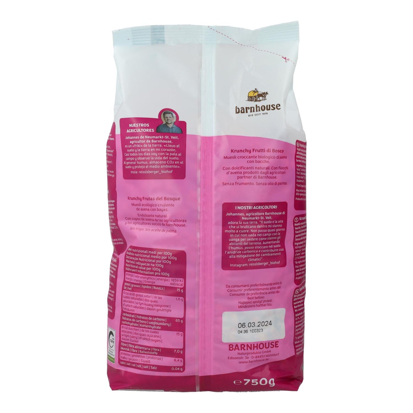 Muesli Krunchy Sun Frutos del Bosque Barnhouse 750 g