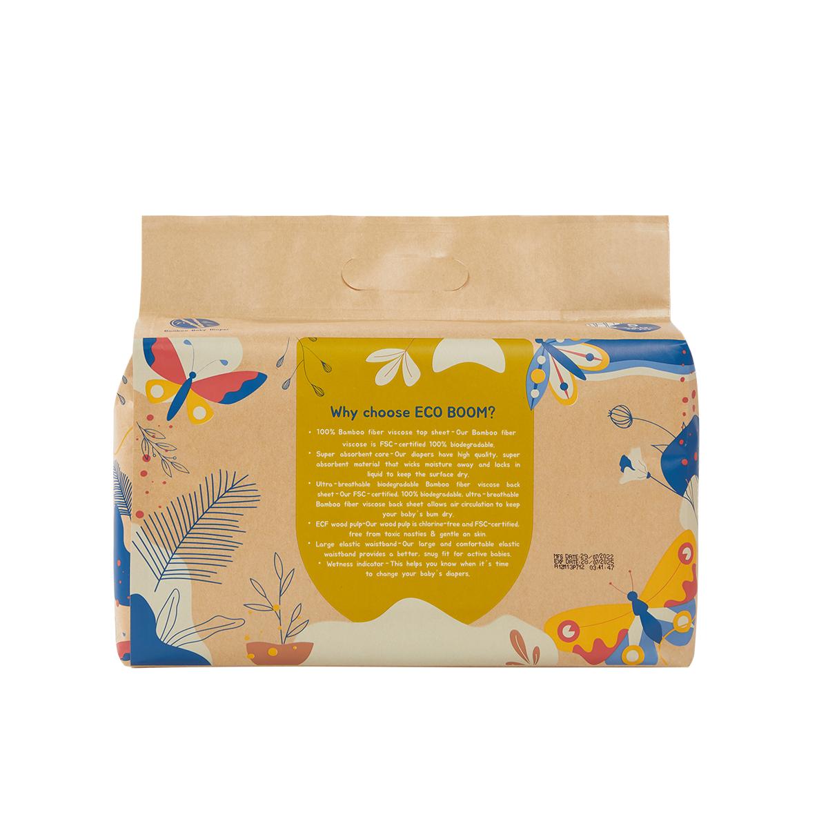 ECOBOOM - Pañal Ecológico de BAMBÚ Eco Boom. 70% Biodegradable, Hipoalergénico (TALLA 2/S, 3-8 KG, PACK 4 BOLSAS, TOTAL 144 PAÑALES)