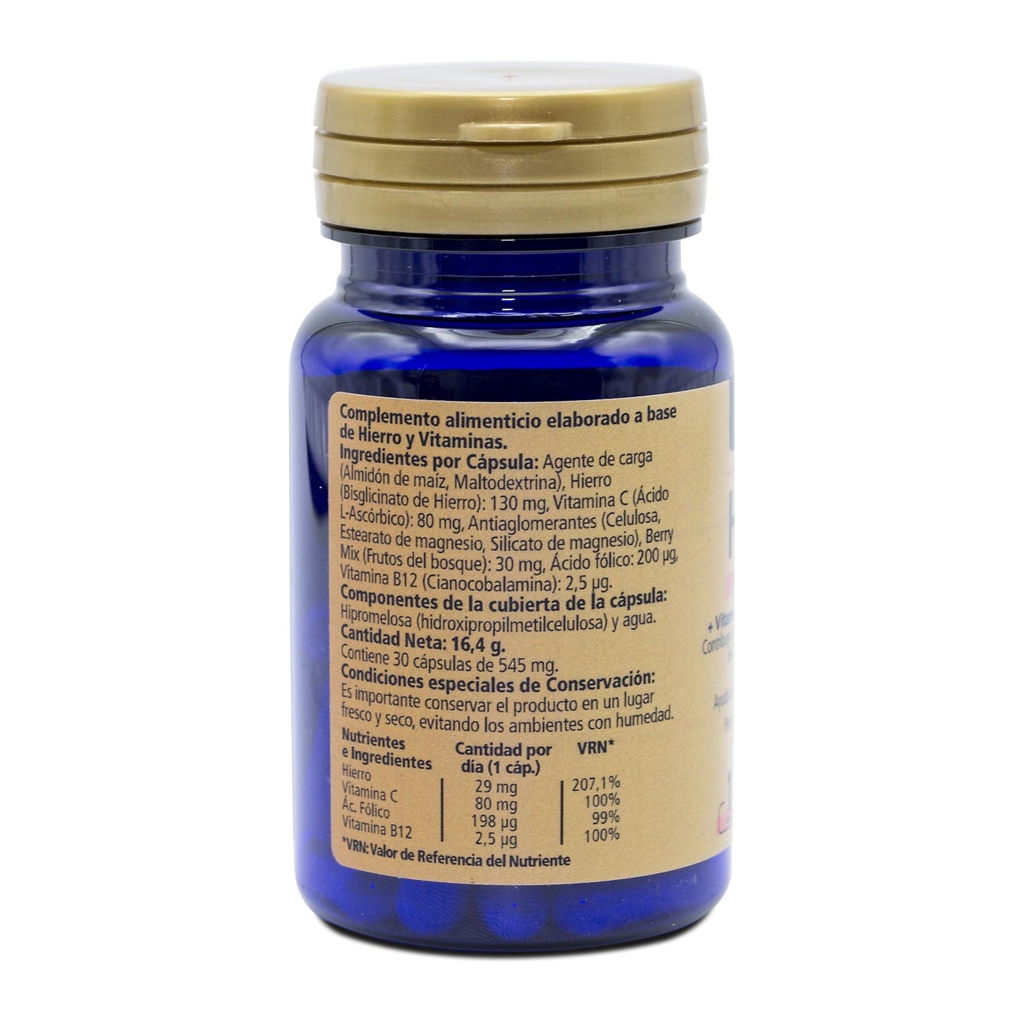 Hierro+Vitamina C+Ácido fólico+ Vitamina B12 SANON 30 cápsulas vegetales de 545 mg