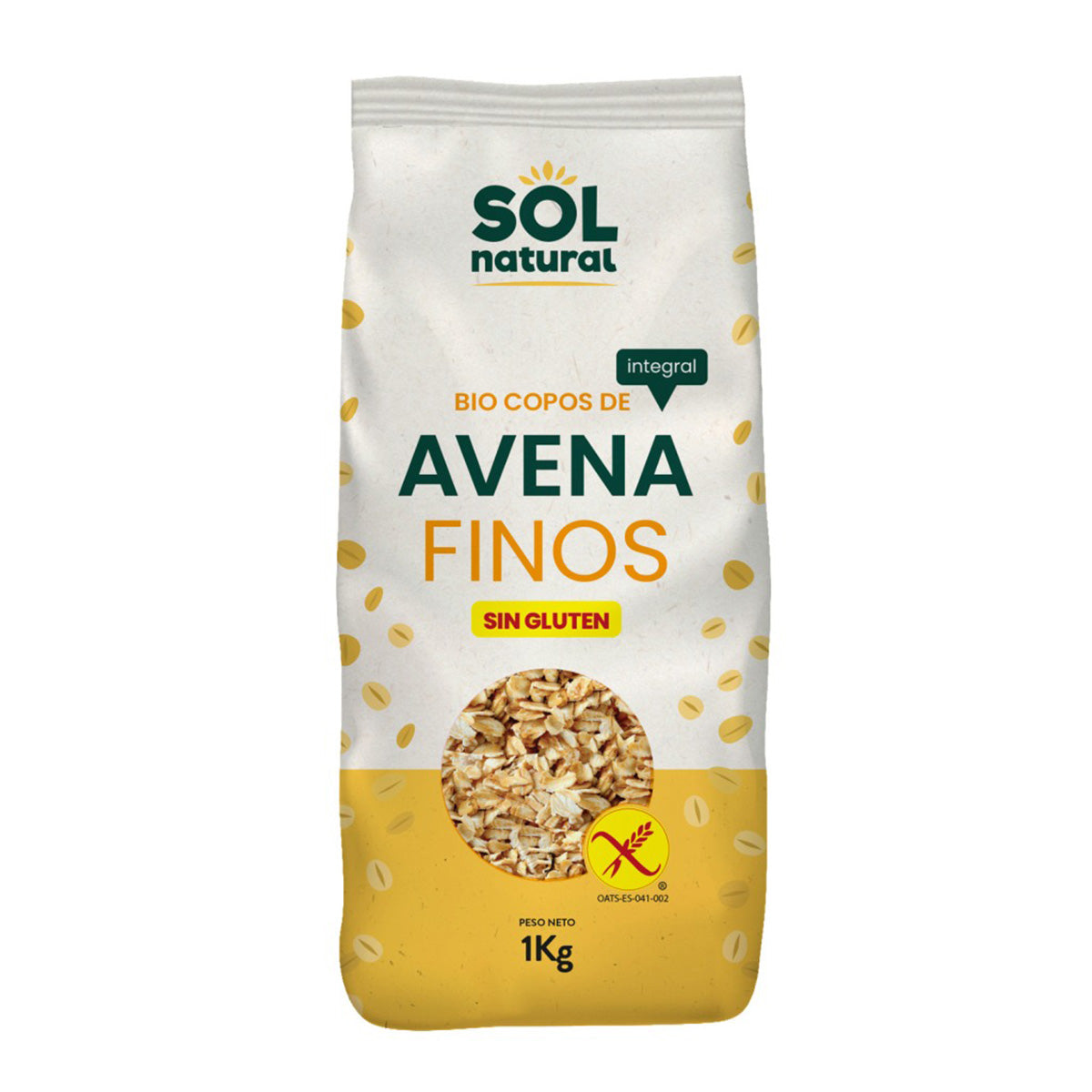 Copos de avena integrales sin gluten finos bio Sol Natural 1 kg