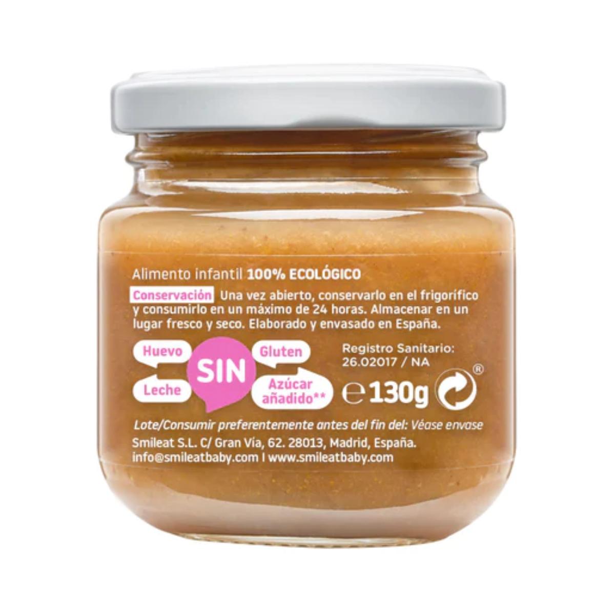 Tarrito de Frambuesa y Melocotón Ecológico Smileat, 130g