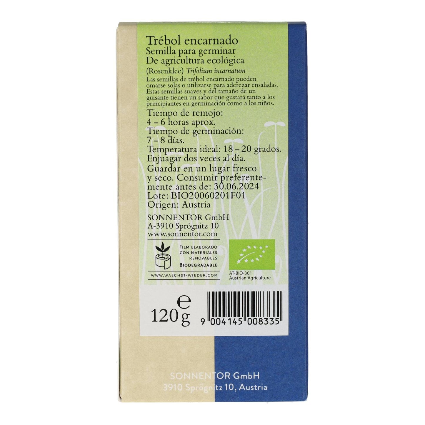 Semillas trébol eco encarnado para germinar Sonnetor 120 g