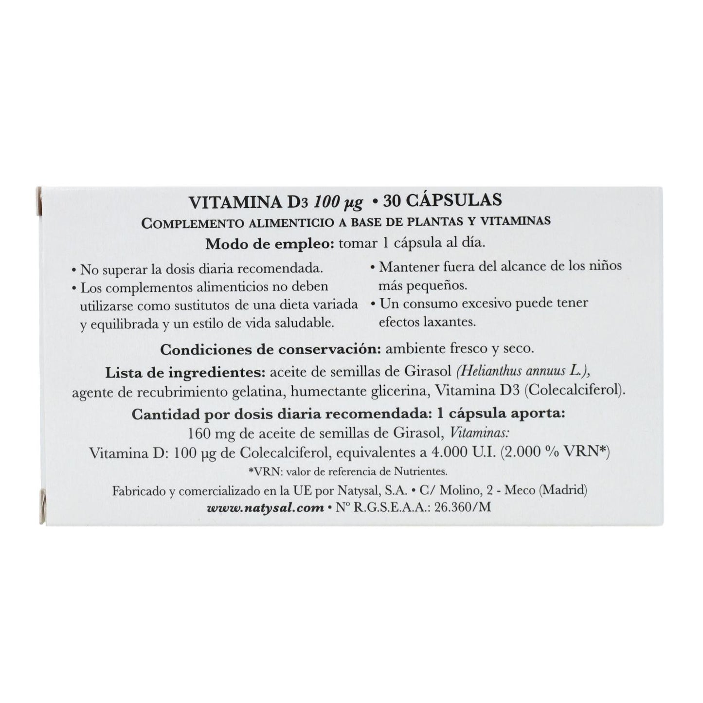 Vitamina D3 30 Capsulas Natysal