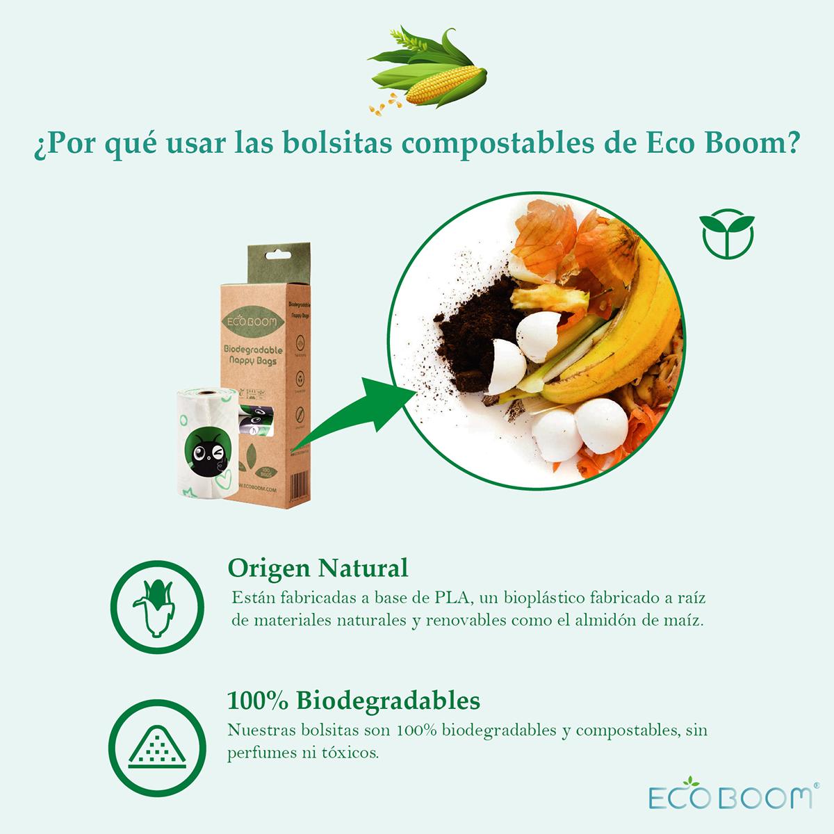 Bolsas biodegradables 100% compostables Ecoboom 5x20 bolsas