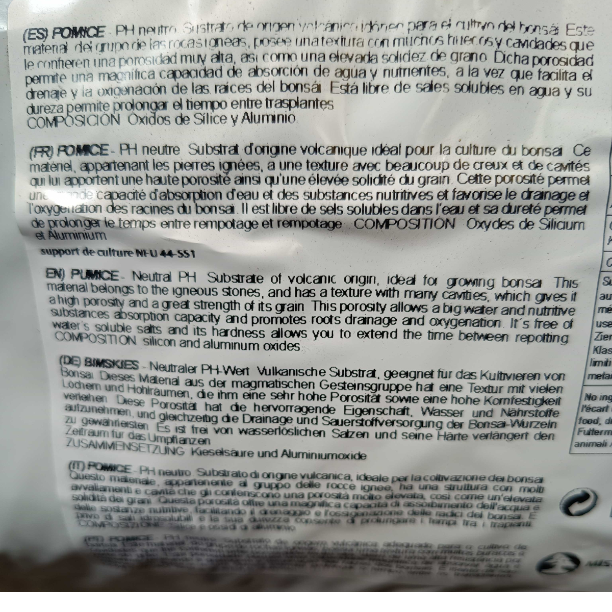 Sustrato Bonsái Pomice grano pequeño 3 - 8 mm, 20 L