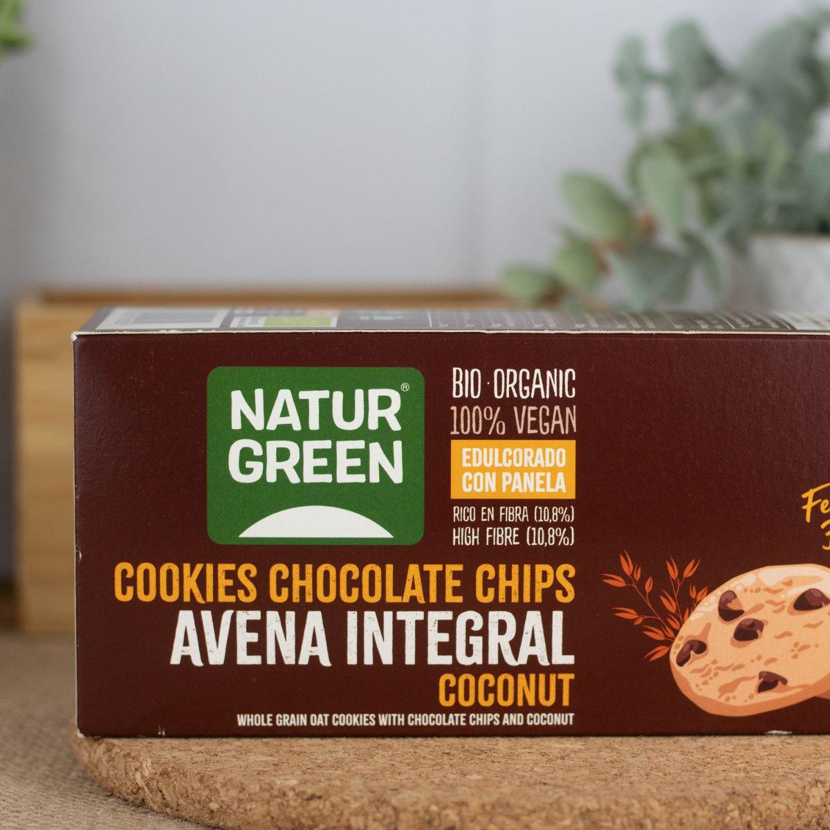 Galleta Cookie Vegana de Avena Integral, Chips de Chocolate y Coco Bio Naturgreen 140 g