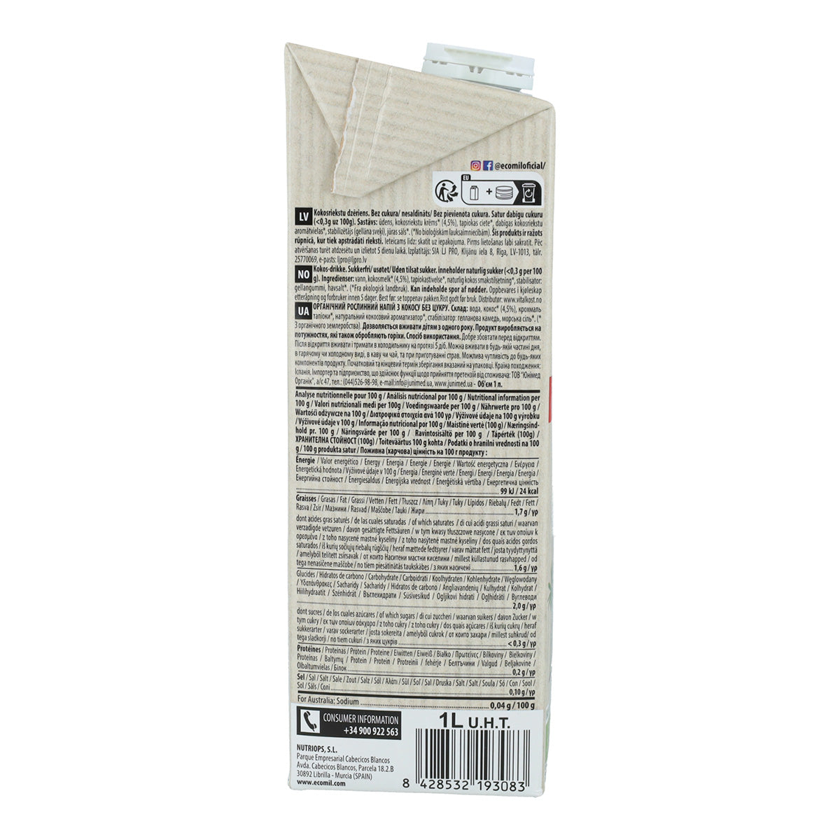 Bebida vegetal de Coco Classic Nature BIO Ecomil 1 L