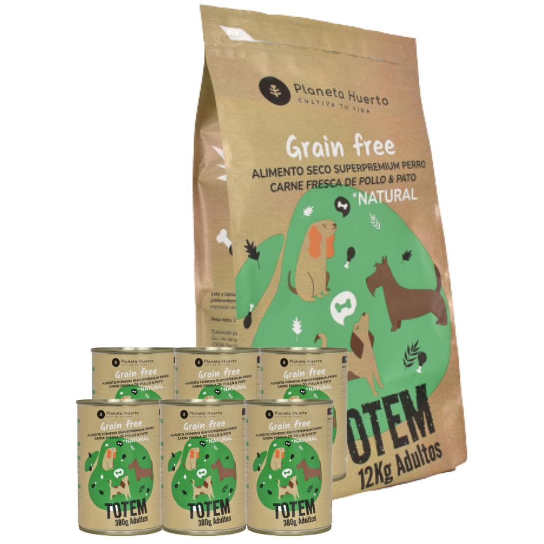 Pack Pienso + Comida húmeda perros Superpremium Pollo y Pato Planeta Huerto (12 kg + 6 ud)