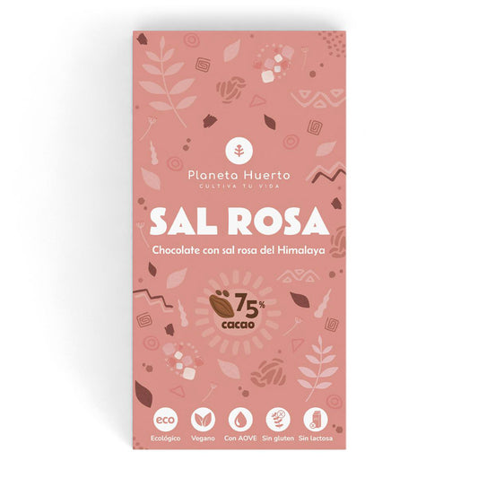 Tableta chocolate 75% con sal rosa del Himalaya ECO Planeta Huerto 100 gr