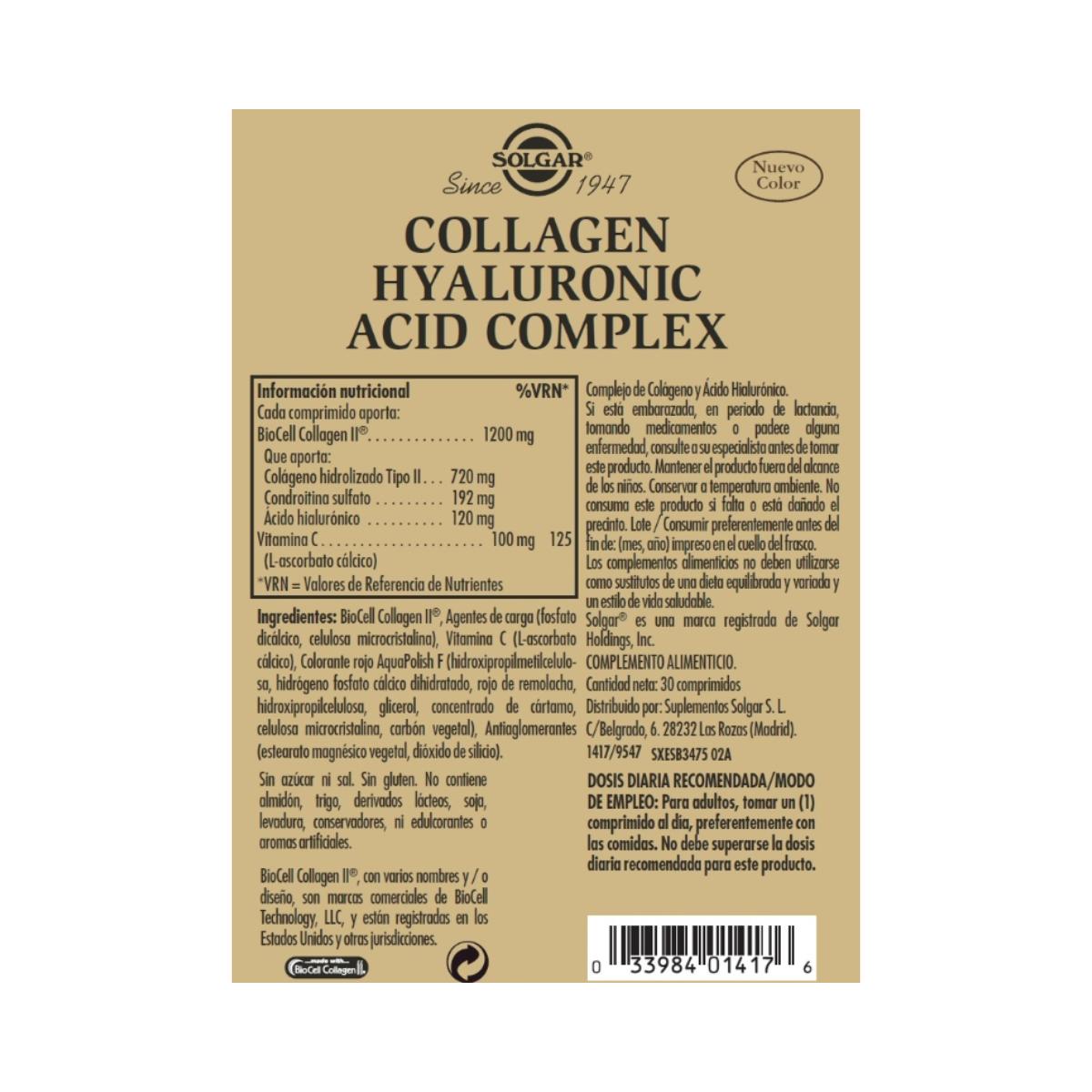 Pack 2x Colágeno ácido hialurónico complex 30 comp 120 mg-Solgar