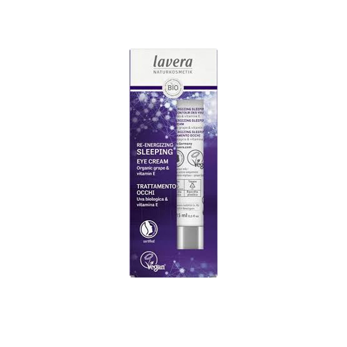 Contorno ojos sleeping reparador uva bio y vitamina e Lavera 15 ml