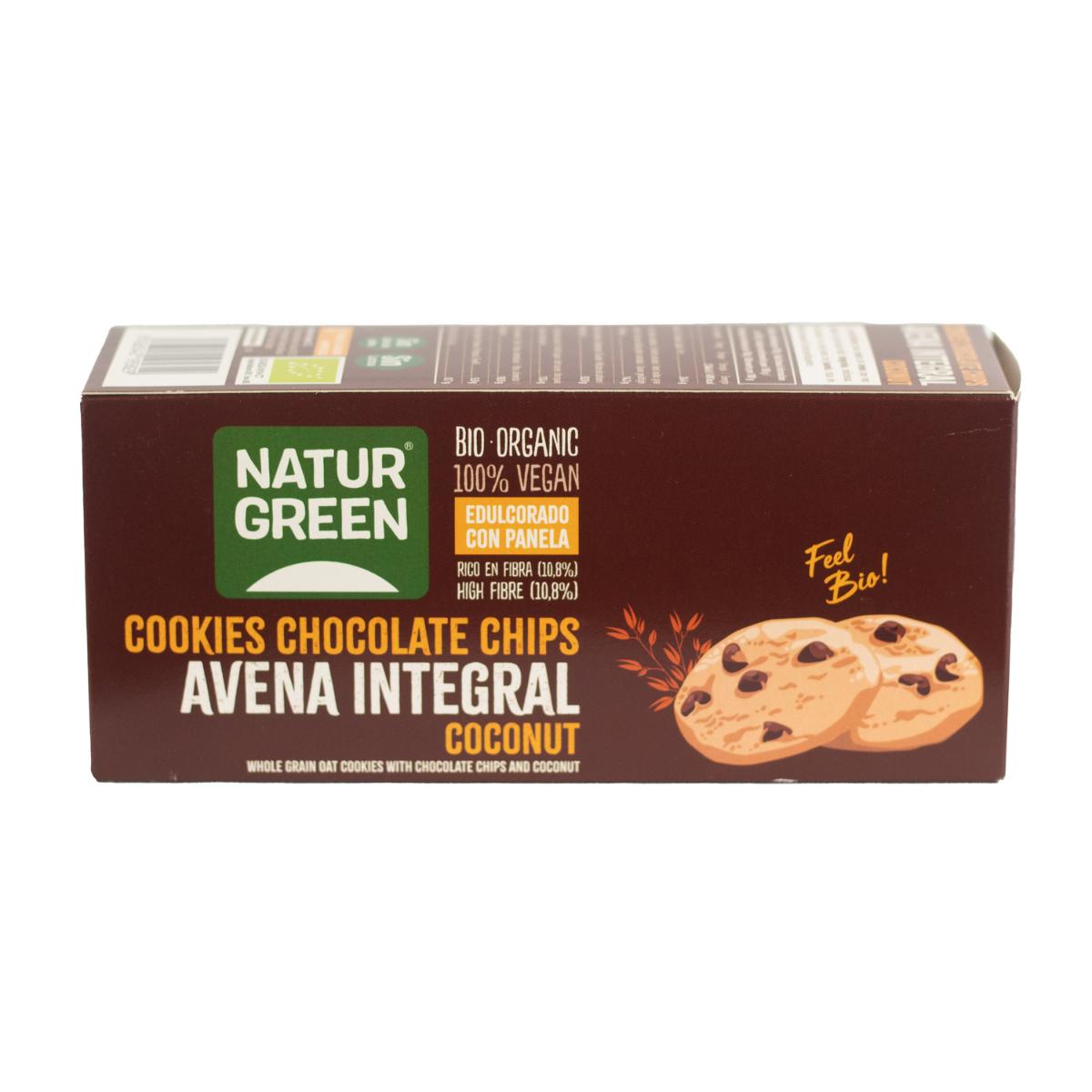 Galleta Cookie Vegana de Avena Integral, Chips de Chocolate y Coco Bio Naturgreen 140 g