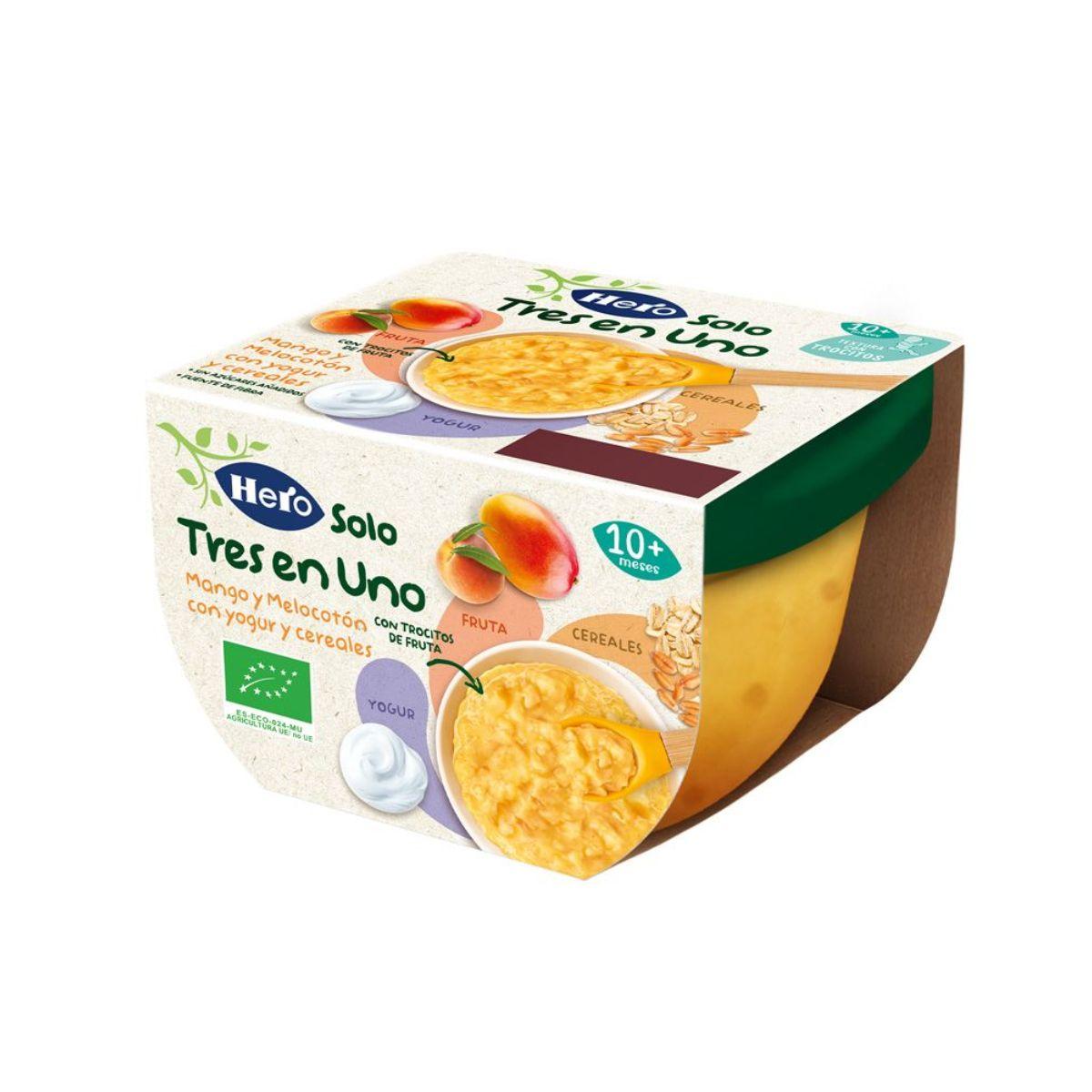 Tarrina de Mango y Melocotón con Yogur y Cereales 120 g-Hero Solo