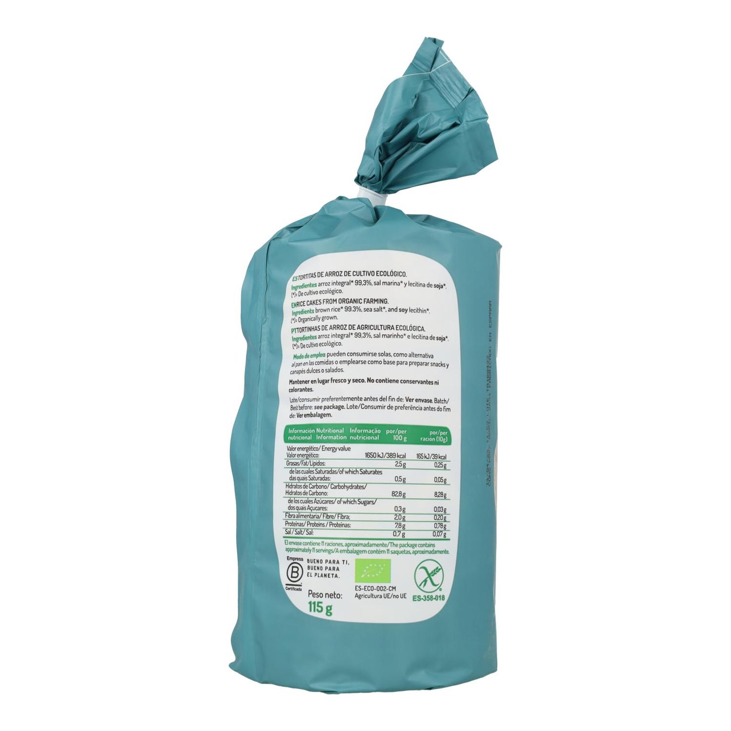 Tortitas de Arroz Sin Gluten El Granero, 115 g