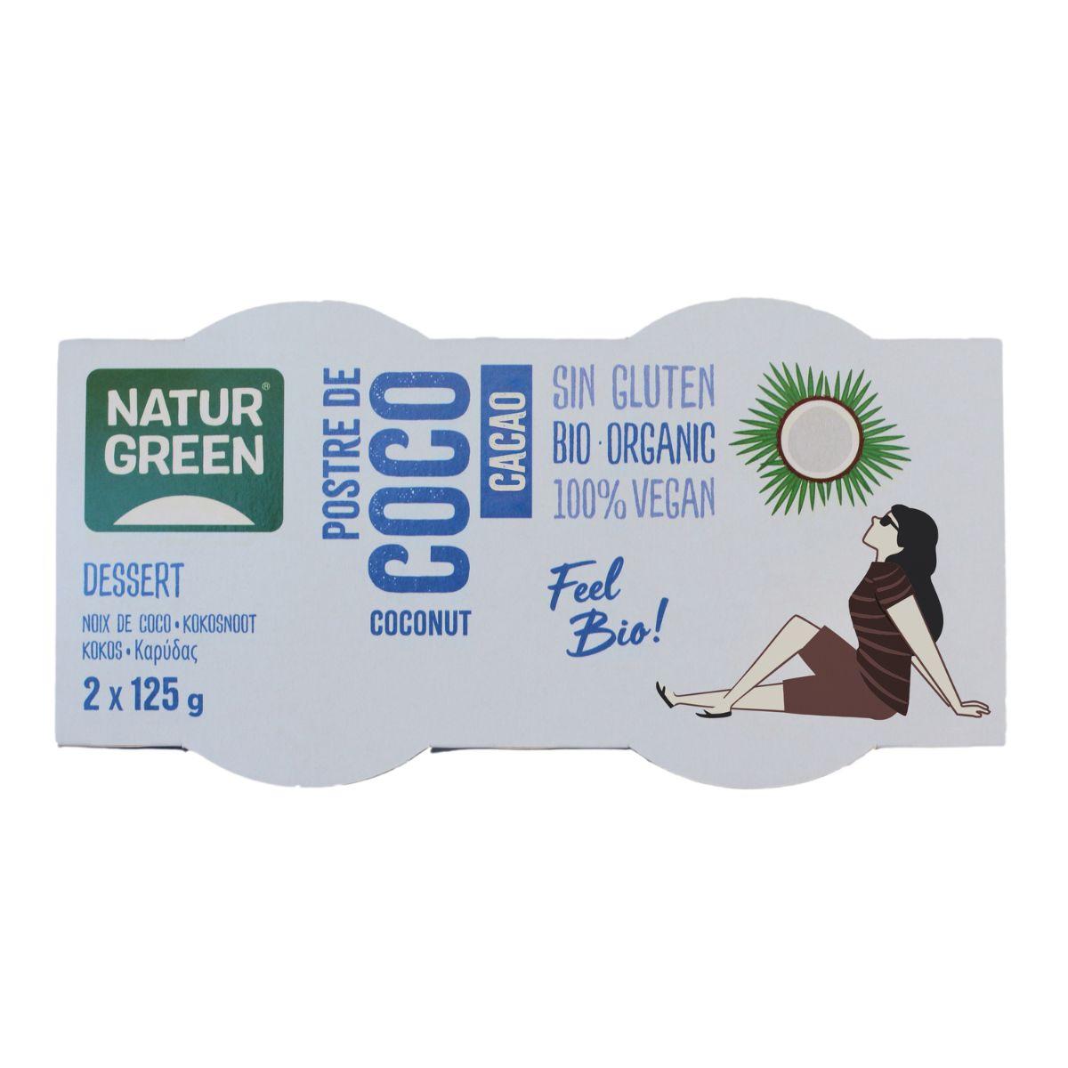 Postre de Coco Cacao Naturgreen, 2 X 125 g