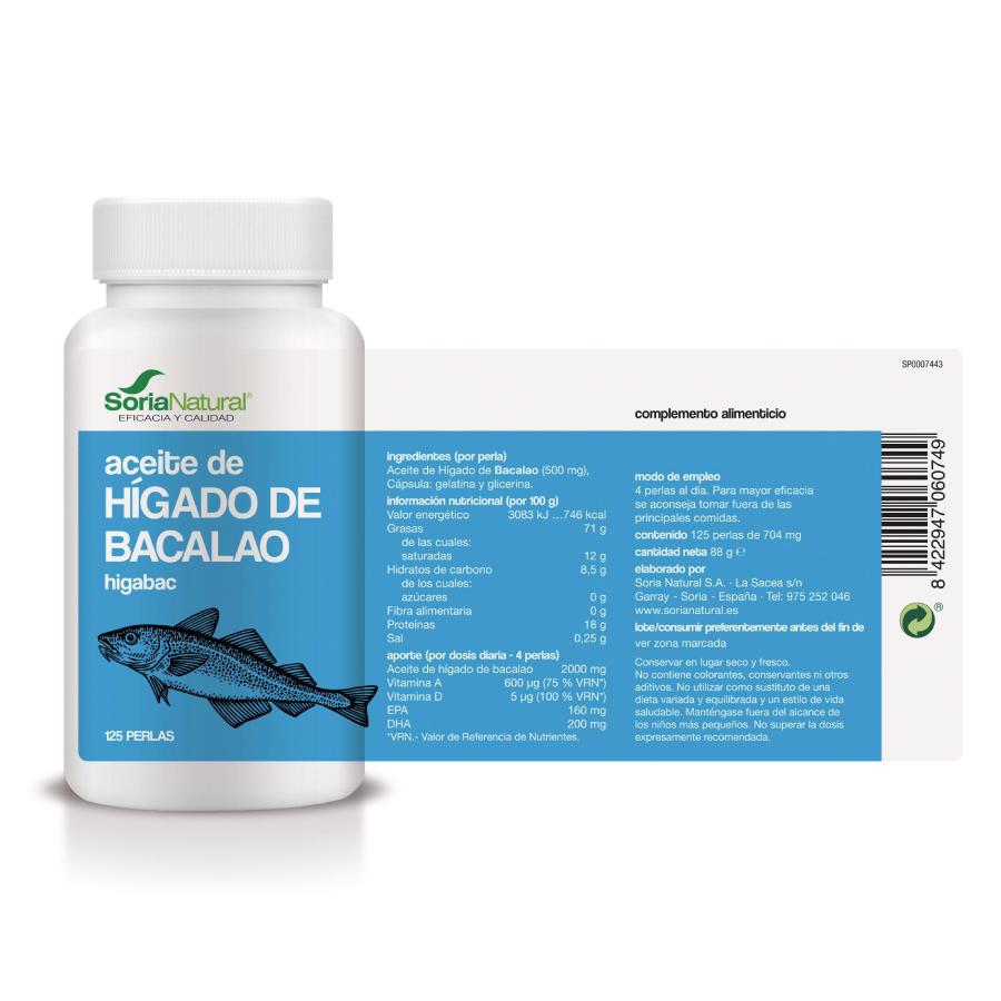 Higabac Aceite de hígado de bacalao Soria Natural 125 perlas