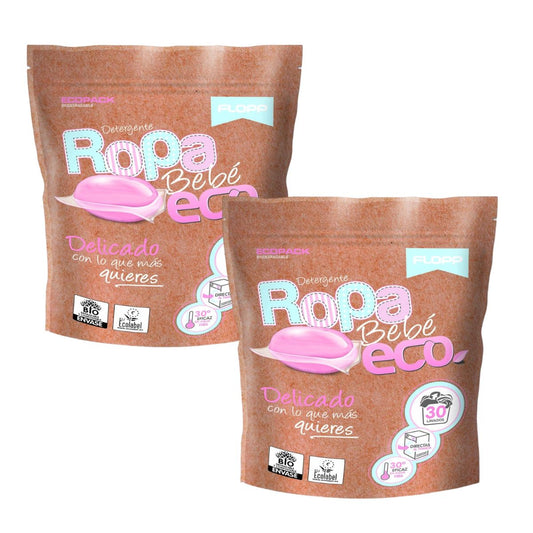 Pack 2 x Detergente Ropa Bebé Líquido Concentrado BIO Eco Pack Flopp 30 cápsulas
