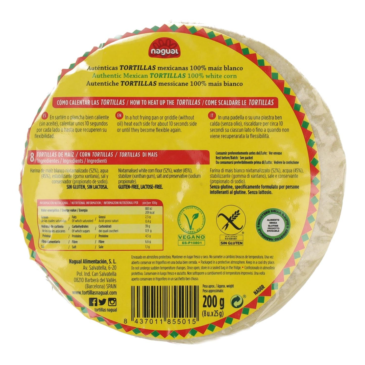Tortillas de maíz sin gluten Nagual 8x20 g