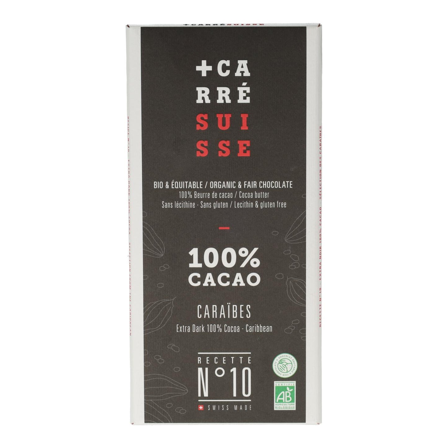 Tableta Chocolate Negro 100% Caribe Chocolates Carré Suisse 80 g