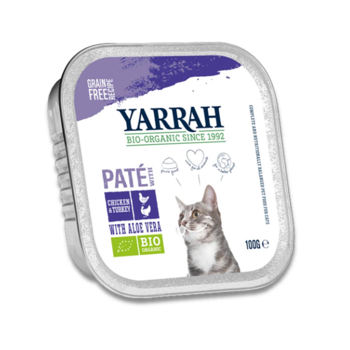 Tarrina de Paté, Pollo y Pavo Bio para gatos,100g. Yarrah