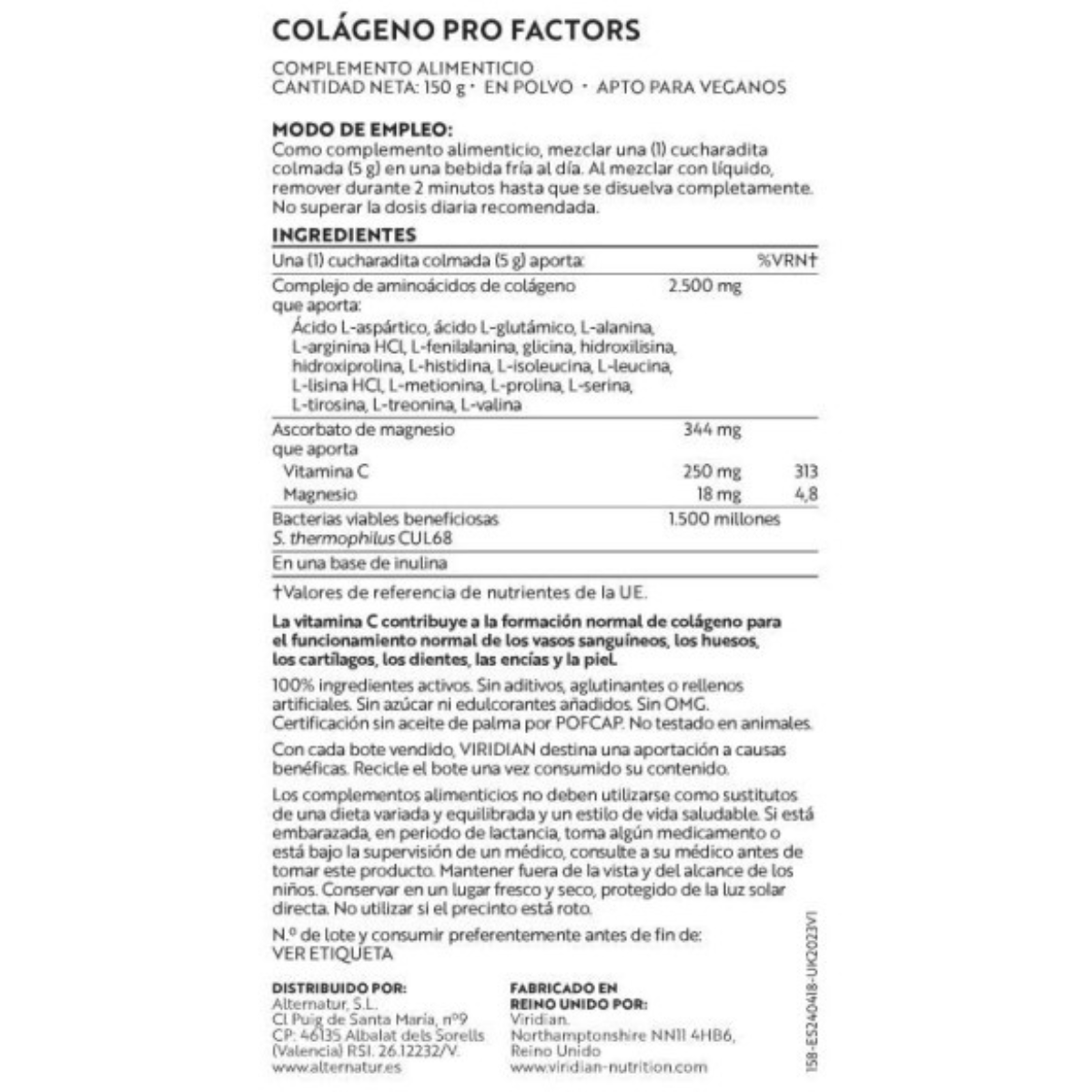 Colágeno Profactors Viridian 150 g