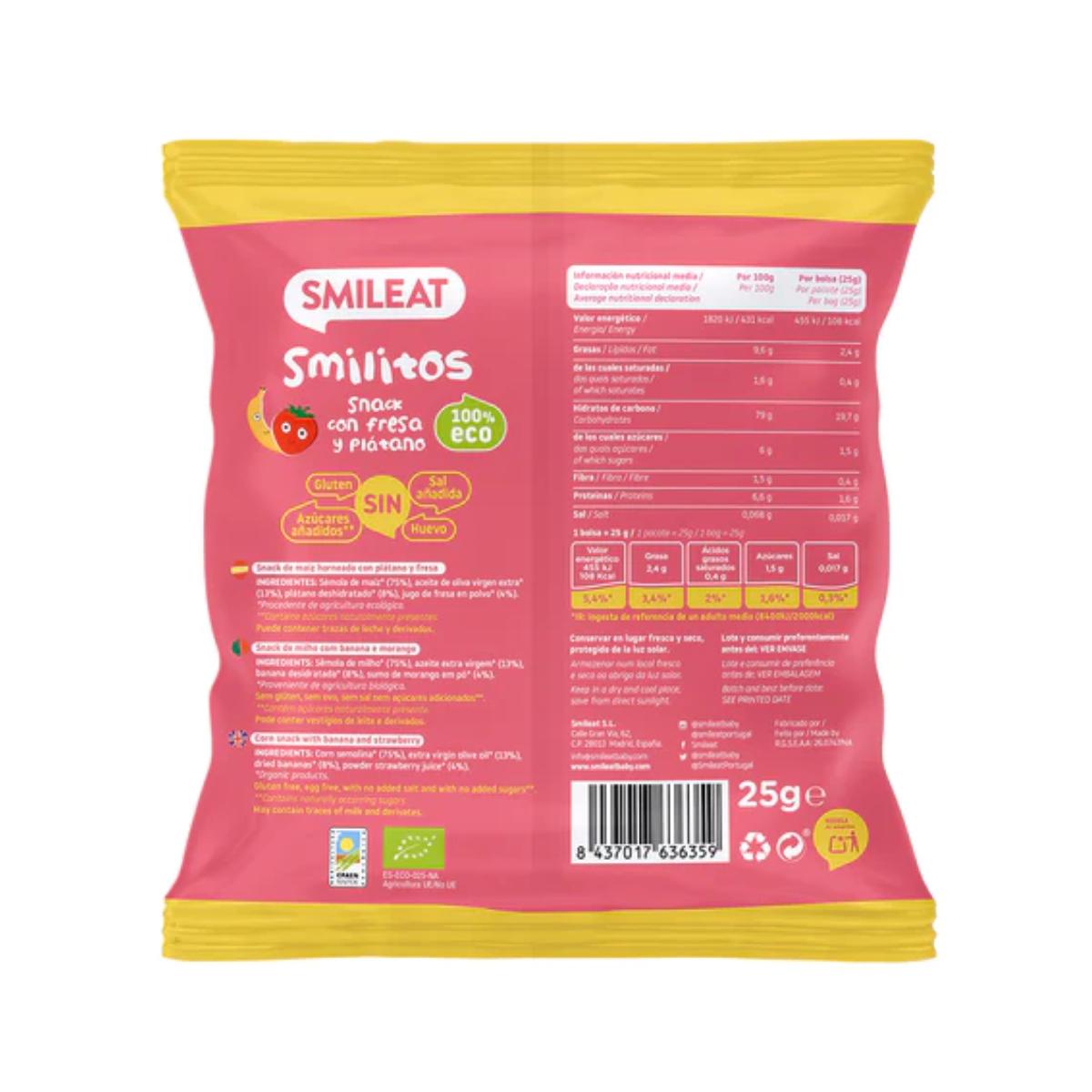 Pack 12x Smilitos, Gusanitos de Fresa y Platano ECO Smileat, 25gr