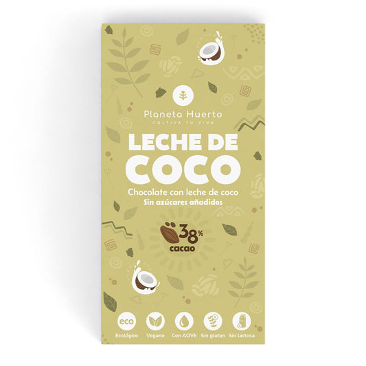 Tableta chocolate 38% con leche de coco vegano sin azúcares añadidos ECO Planeta Huerto 70 gr
