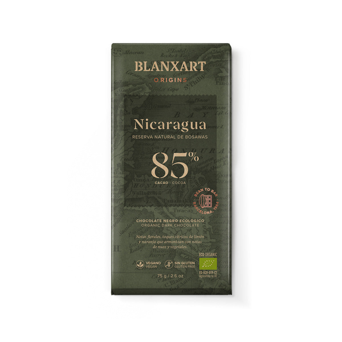 Chocolate Negro 85% Nicaragua Eco Vegano Sin gluten Blanxart 75g