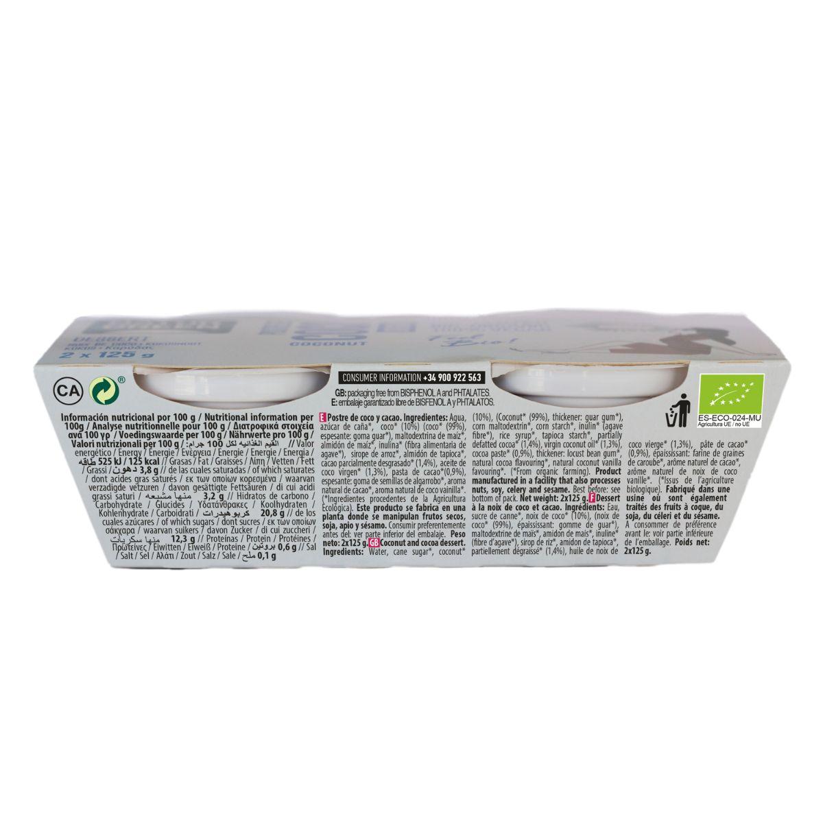 Postre de Coco Cacao Naturgreen, 2 X 125 g