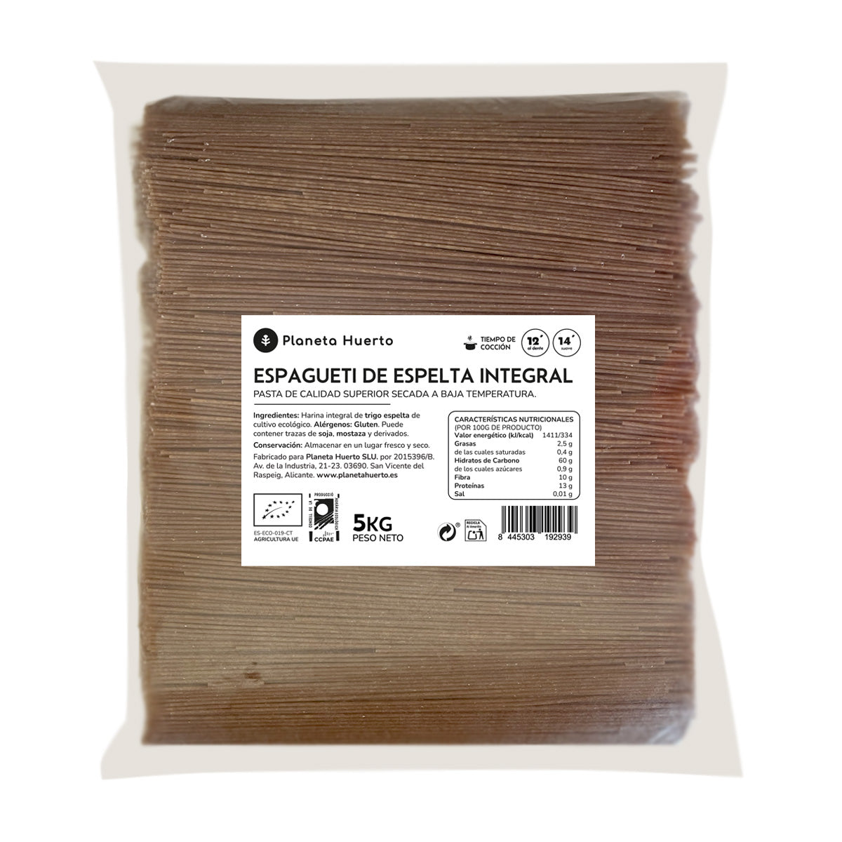 Espagueti de espelta integral ECO Planeta Huerto 5 Kg