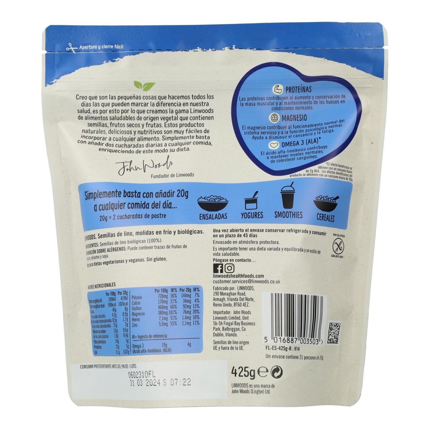 Semillas de Lino molidas, Linwoods, 425 g