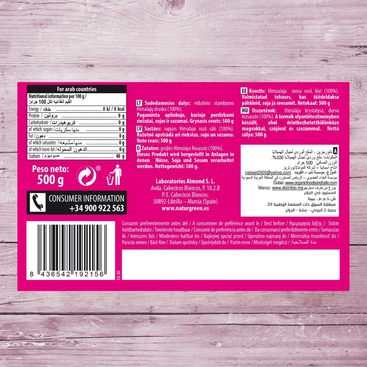 Sal rosa del Himalaya gruesa Naturgreen 500 g