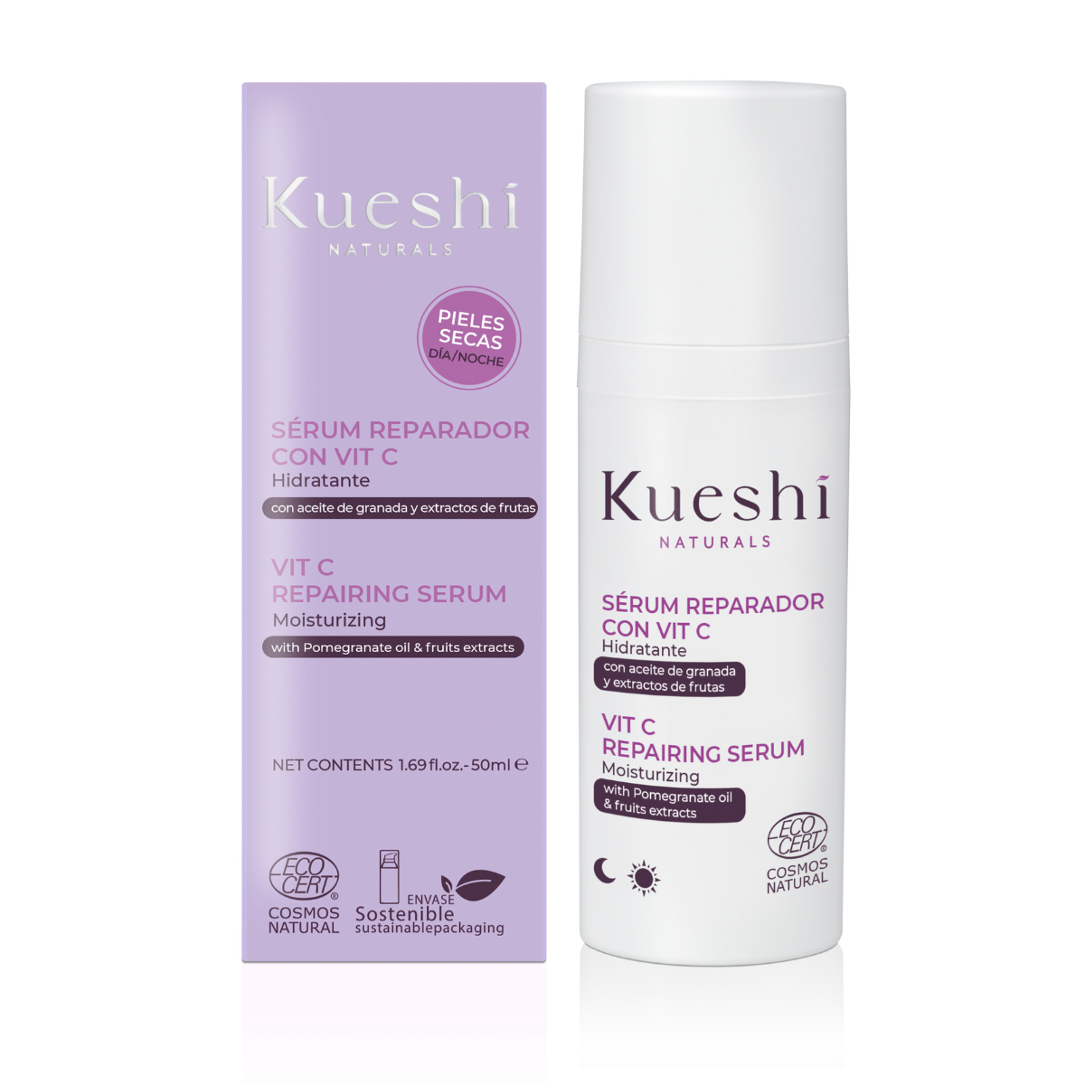 Sérum hidratante reparador vitamina C aceite de granada y extracto frutas Kueshi 50 ml