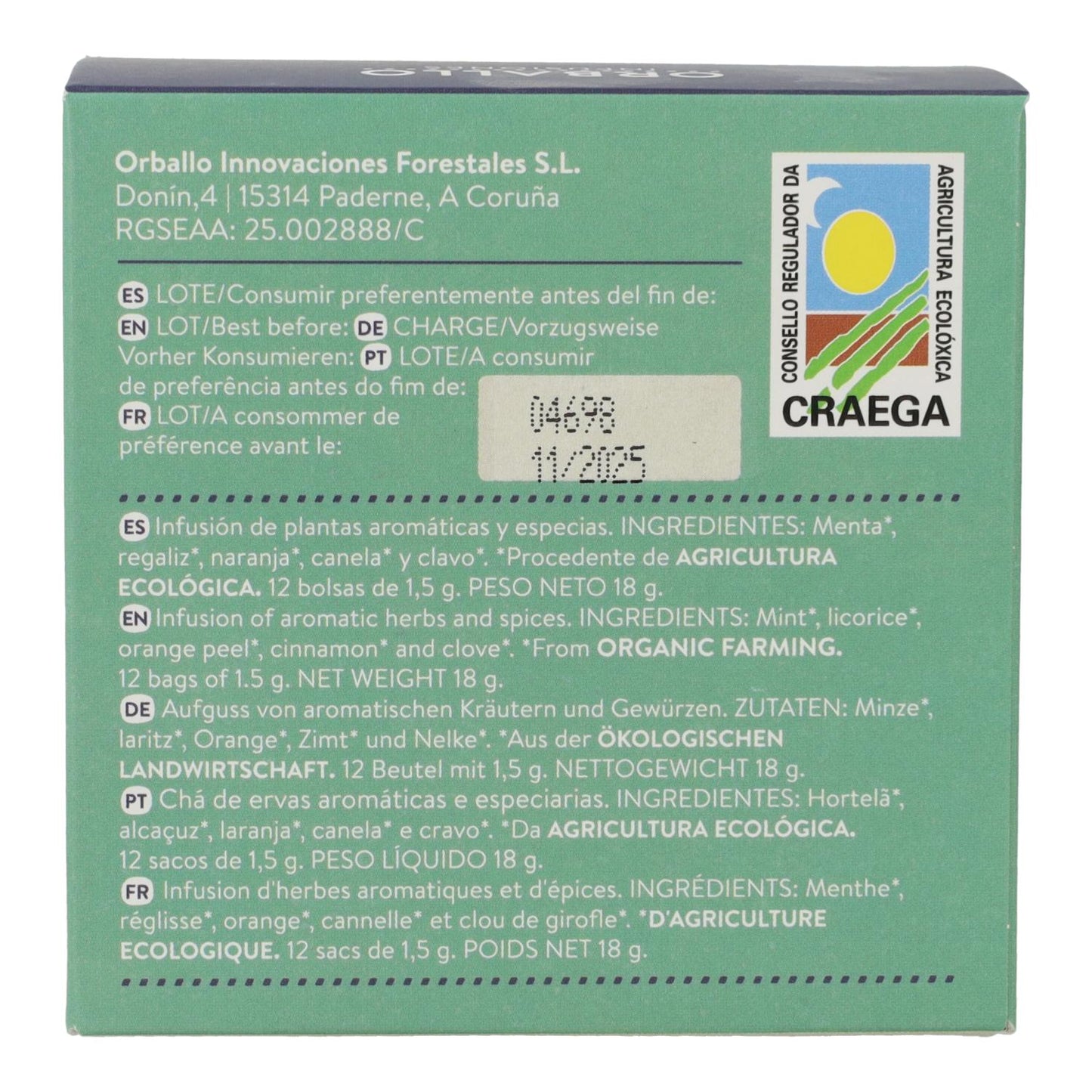 Infusión "tormenta manta y menta" Bio orballo 15 pirámides