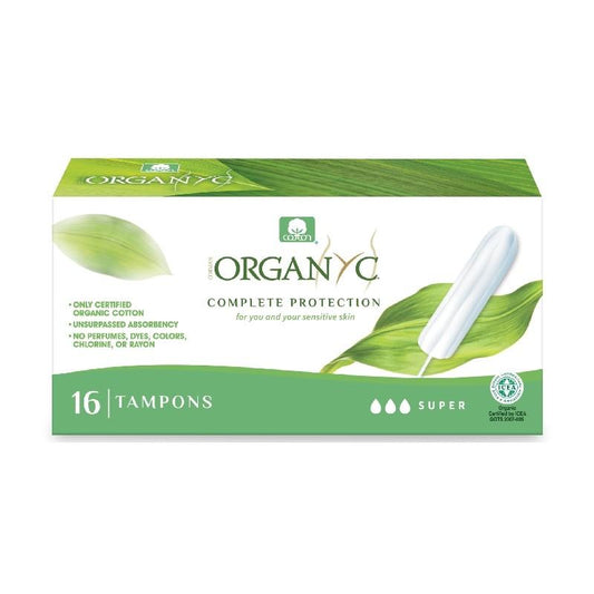 Tampones Flujo Súper 100% Algodón Orgánico sin aplicador Organyc, 16ud
