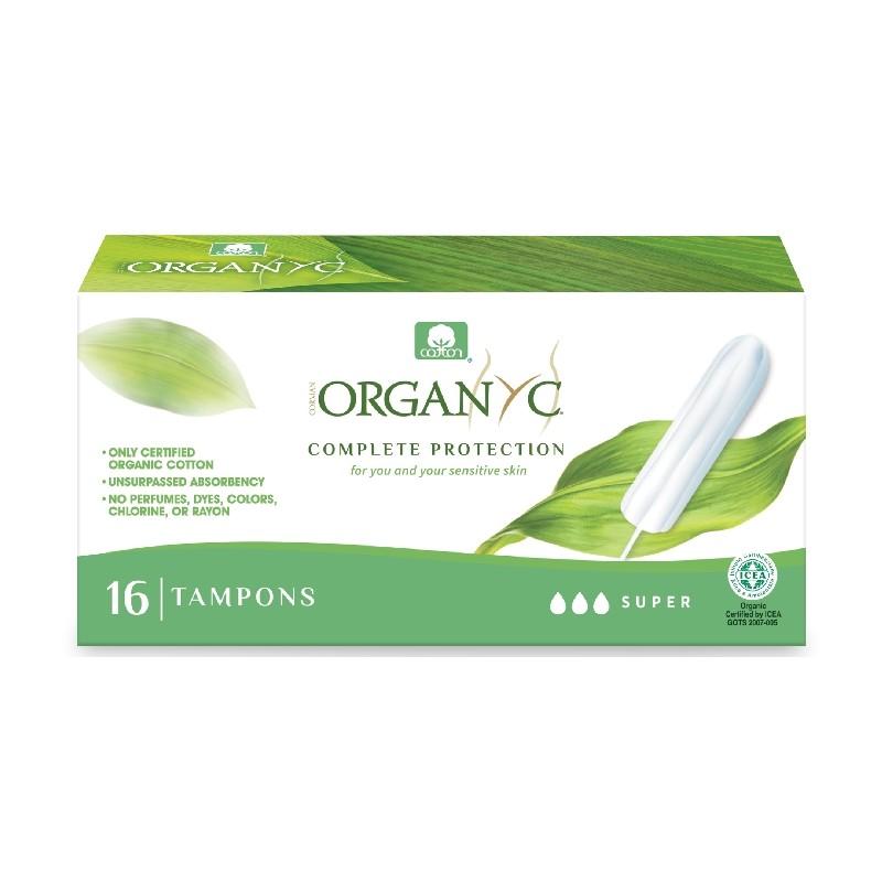 Tampones Flujo Súper 100% Algodón Orgánico sin aplicador Organyc, 16ud