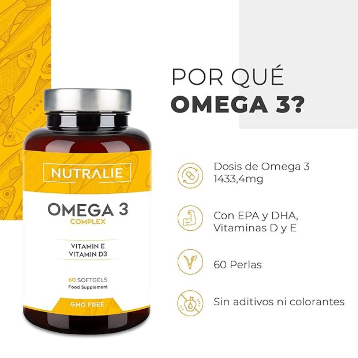 Omega 3 Complex 2000mg + Vit E y D3 DHA EPA Nutralie 60 Softgels