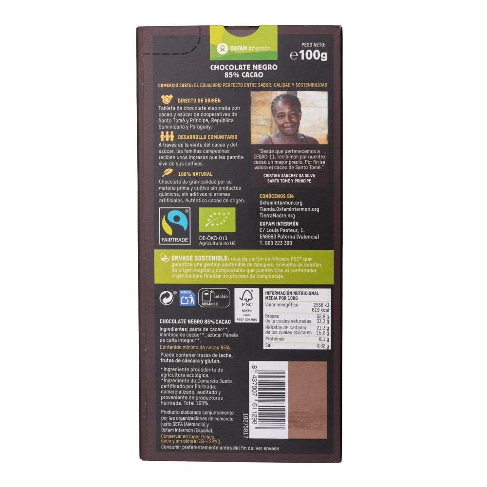 Tableta De Chocolate Negro 85% Bio Tierra Madre 100 g