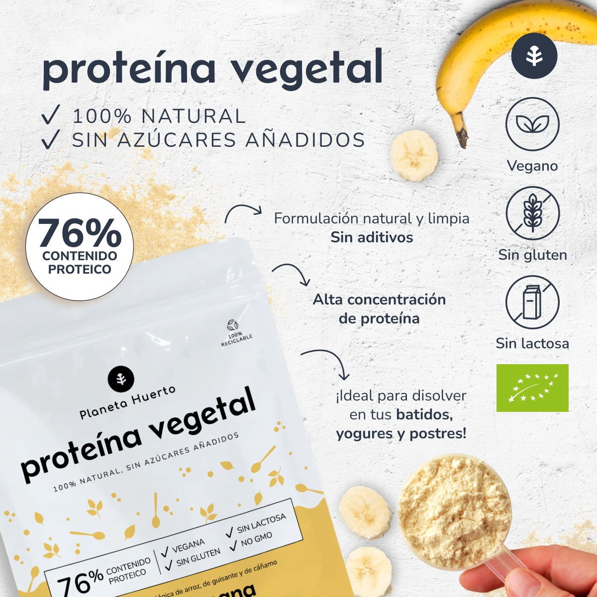 Proteína vegetal ECO 76% Banana Planeta Huerto 500 g