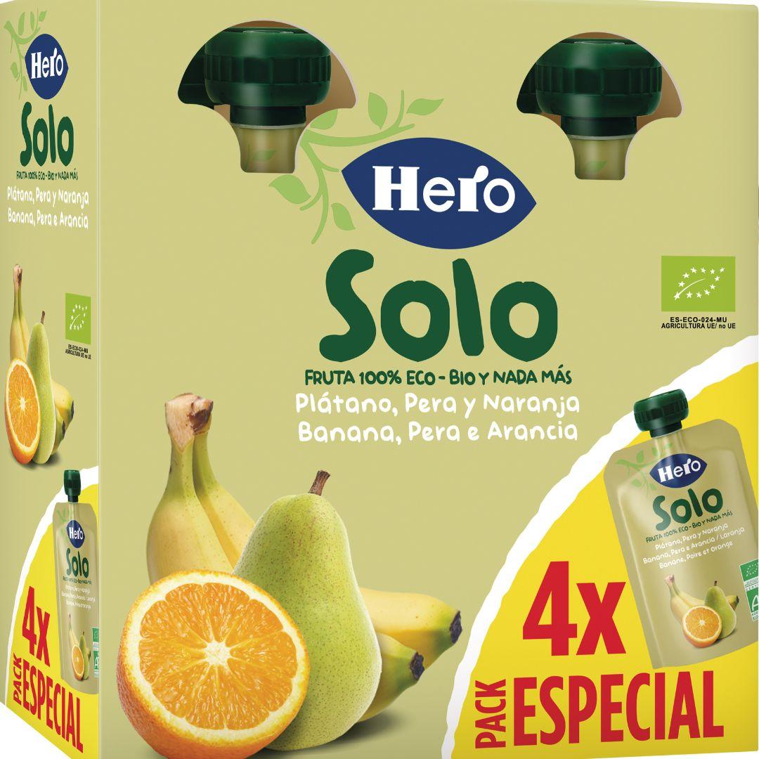 Bolsita Fruta 100 % Eco Sabor Plátano, Pera y Naranja 4x100 g-Hero Solo