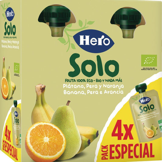 Bolsita Fruta 100 % Eco Sabor Plátano, Pera y Naranja 4x100 g-Hero Solo