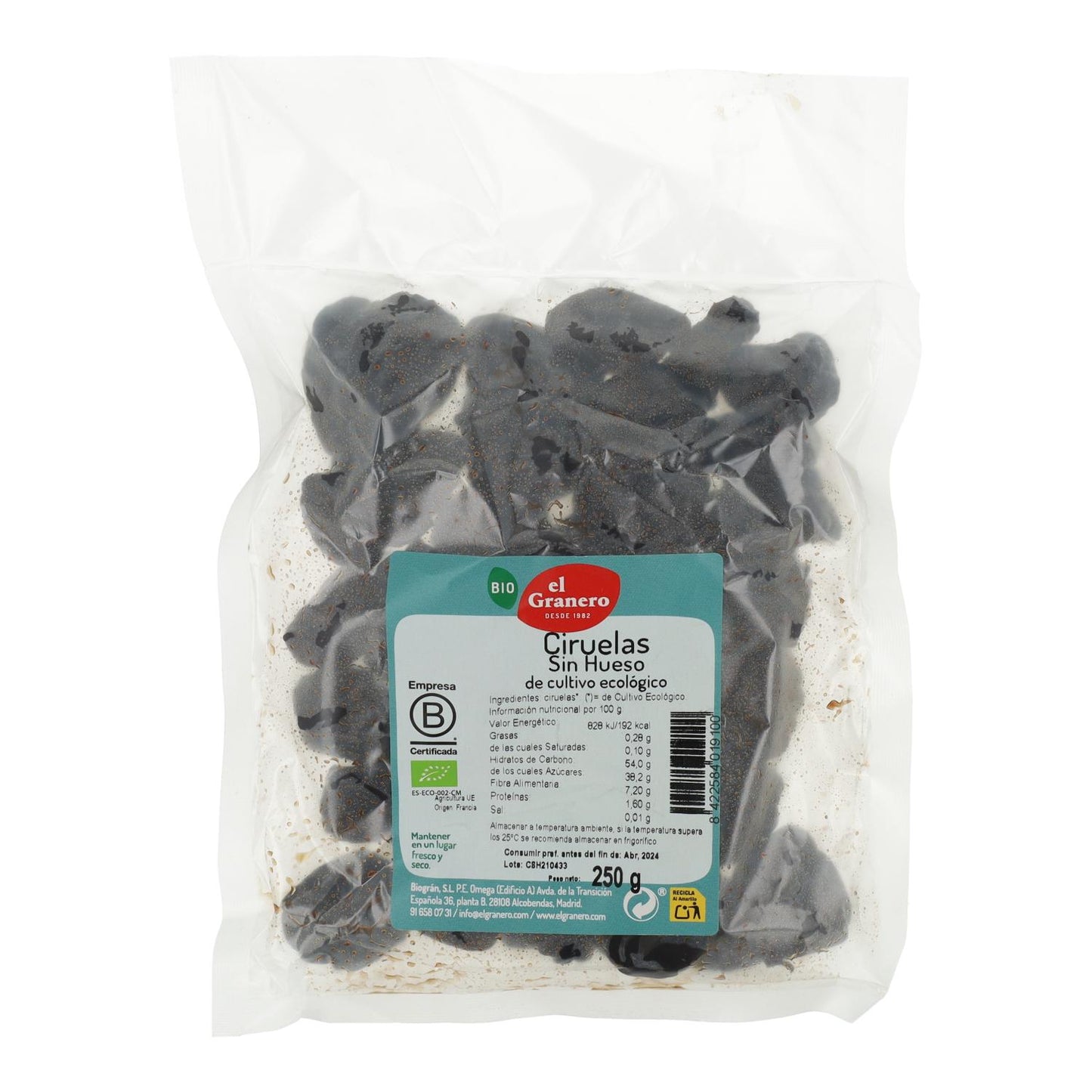 Ciruelas sin hueso Bio El Granero 250 g