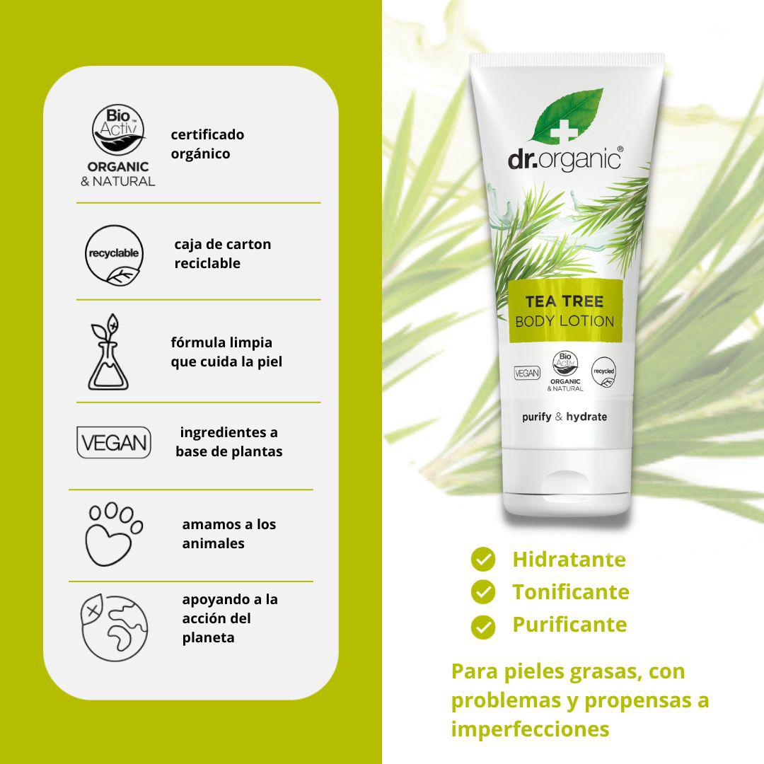 Loción para la piel de árbol de té Dr. Organic 200ml